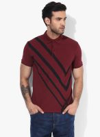 United Colors of Benetton Maroon Striped Polo T-Shirt