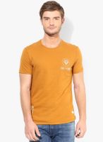 United Colors of Benetton Mustard Yellow Printed Round Neck T-Shirt