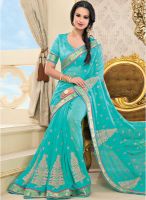 Vishal Aqua Blue Printed Saree