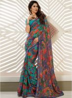 Vishal Aqua Blue Printed Saree
