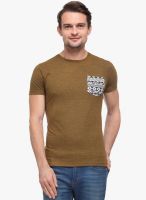 WYM Khaki Printed Round Neck T-Shirt