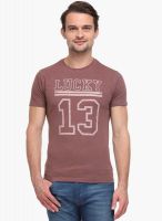 WYM Maroon Printed Round Neck T-Shirt