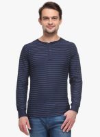 WYM Navy Blue Striped Henley T-Shirt