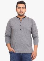 Western Vivid Dark Grey Solid Henley T-Shirt