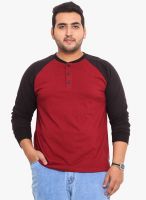 Western Vivid Maroon Solid Henley T-Shirt