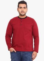 Western Vivid Maroon Solid Henley T-Shirt