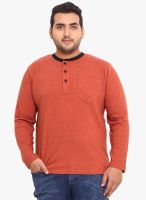 Western Vivid Rust Solid Henley T-Shirt