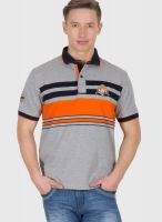 Wilkins & Tuscany Grey Milange Striped Polo T-Shirts