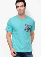 Yepme Aqua Blue Solid Round Neck T-Shirts