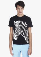 Zobello Blue Printed Round Neck T-Shirt