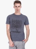 Zobello Blue Printed Round Neck T-Shirt