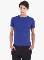 Zobello Blue Solid Round Neck T-Shirt