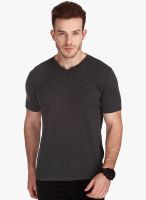 Zobello Brown Solid Round Neck T-Shirt