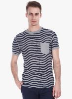 Zobello Grey Printed Round Neck T-Shirt