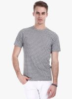 Zobello Grey Printed Round Neck T-Shirt