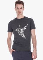 Zobello Grey Printed Round Neck T-Shirt