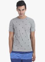 Zobello Grey Printed Round Neck T-Shirt
