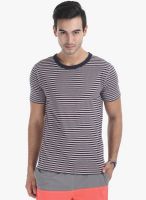 Zobello Grey Striped Round Neck T-Shirt