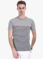 Zobello Grey Striped Round Neck T-Shirt