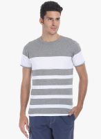 Zobello Grey Striped Round Neck T-Shirt
