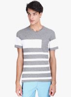 Zobello Grey Striped Round Neck T-Shirt