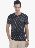Zobello Navy Blue Printed Round Neck T-Shirt