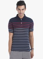 Zobello Navy Blue Striped Polo T-Shirt