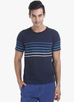Zobello Navy Blue Striped Round Neck T-Shirt