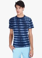 Zobello Navy Blue Striped Round Neck T-Shirt