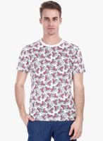 Zobello Off White Printed Round Neck T-Shirt