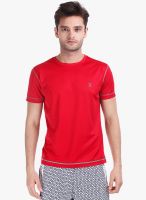 Zobello Red Solid Round Neck T-Shirt
