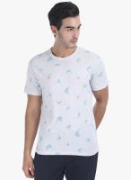 Zobello White Printed Round Neck T-Shirt