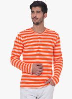 Alley Men Orange Striped Henley T-Shirt