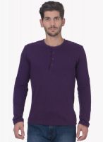 Alley Men Purple Solid Henley T-Shirt