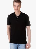 American Crew Black Solid Polo T-Shirts