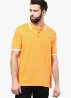 American Crew Orange Solid Polo T-Shirts