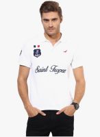 American Crew White Solid Polo T-Shirt