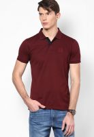 Arrow Sports Maroon Solid Polo T-Shirts