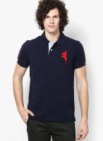 Arrow Sports Navy Blue Solid Polo T-Shirts