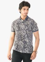 Avoir Envie Grey Printed Polo T-Shirt