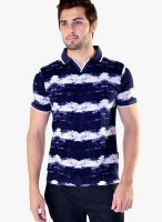 Avoir Envie Navy Blue Printed Polo T-Shirts