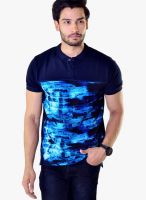 Avoir Envie Navy Blue Printed Polo T-Shirts