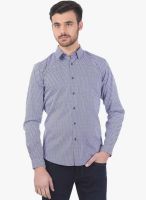 Basics Blue Printed Slim Fit Casual Shirt