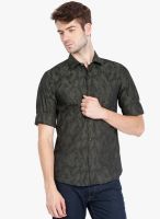 Black Coffee Olive Printed Slim Fit Casual Shirt