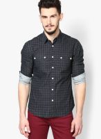 Blue Saint Slim Fit Black Box Print Casual Shirt