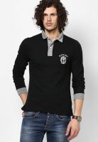 Camino Black Solid Polo T-Shirts