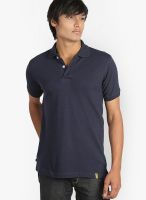 Campus Sutra Navy Blue Solid Polo T-Shirts