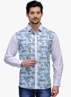Canary London White Printed Slim Fit Casual Shirt