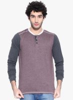 Cult Fiction Purple Solid Henley T-Shirt