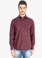 DERBY JEANS COMMUNITY Maroon Solid Slim Fit Casual Shirt